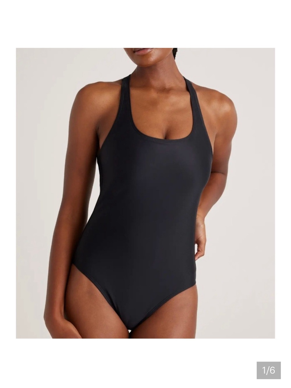 Quince Italian Cross-Back One-Piece Swimsuit Womens L Black Adjustable Straps